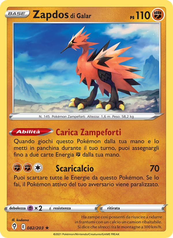 Zapdos di Galar 082/237 — Evolving Skies (Italian Pokémon TCG card)