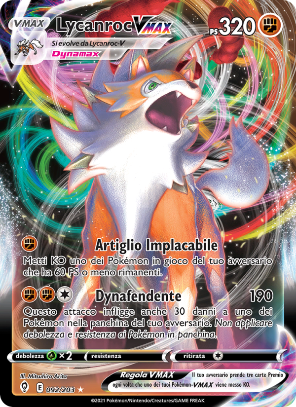 Lycanroc VMAX 092/237 — Evolving Skies (Italian Pokémon TCG card)