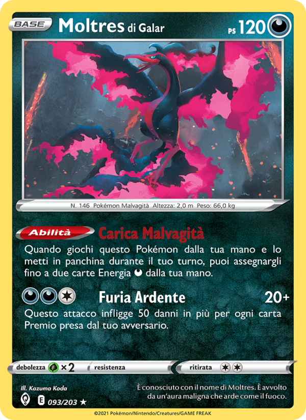 Moltres di Galar 093/237 — Evolving Skies (Italian Pokémon TCG card)