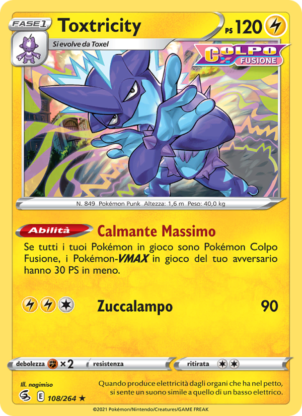 Toxtricity 108/284 — Fusion Strike (Italian Pokémon TCG card)