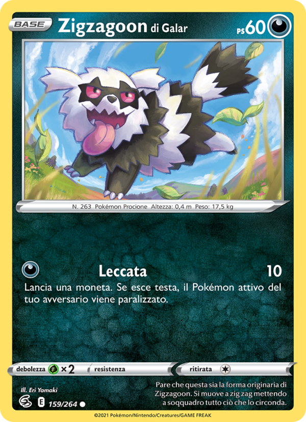 Zigzagoon di Galar 159/284 — Fusion Strike (Italian Pokémon TCG card)