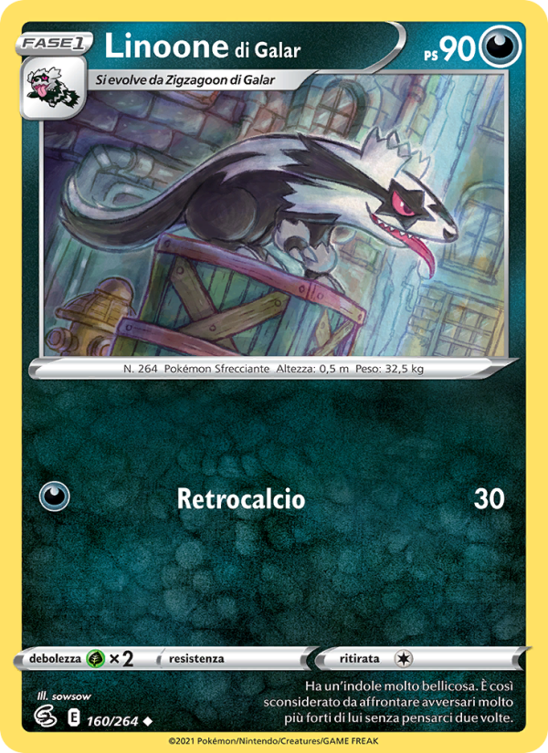 Linoone di Galar 160/284 — Fusion Strike (Italian Pokémon TCG card)