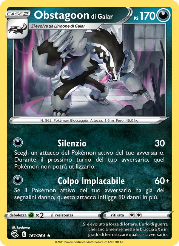Obstagoon di Galar 161/284 — Fusion Strike (Italian Pokémon TCG card)