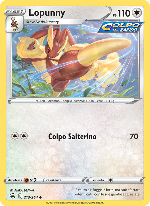 Lopunny 213/284 — Fusion Strike (Italian Pokémon TCG card)