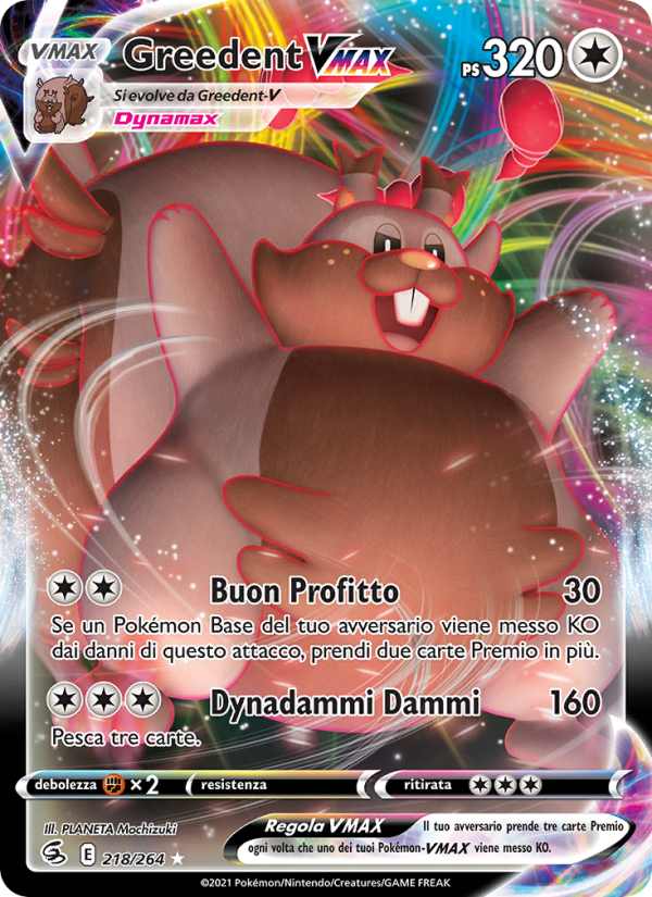 Greedent VMAX 218/284 — Fusion Strike (Italian Pokémon TCG card)