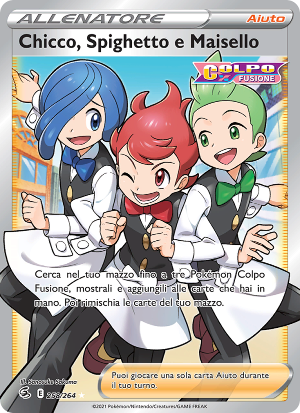 Chicco, Spighetto e Maisello 258/284 — Fusion Strike (Italian Pokémon TCG card)
