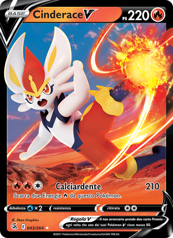 Cinderace V 043/284 — Fusion Strike (Italian Pokémon TCG card)