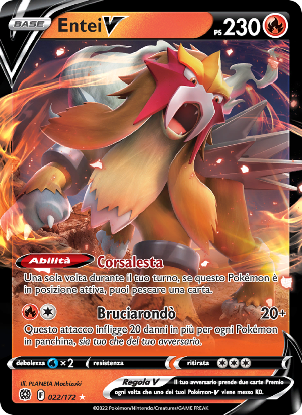 Entei V 022/216 — Brilliant Stars (Italian Pokémon TCG card)
