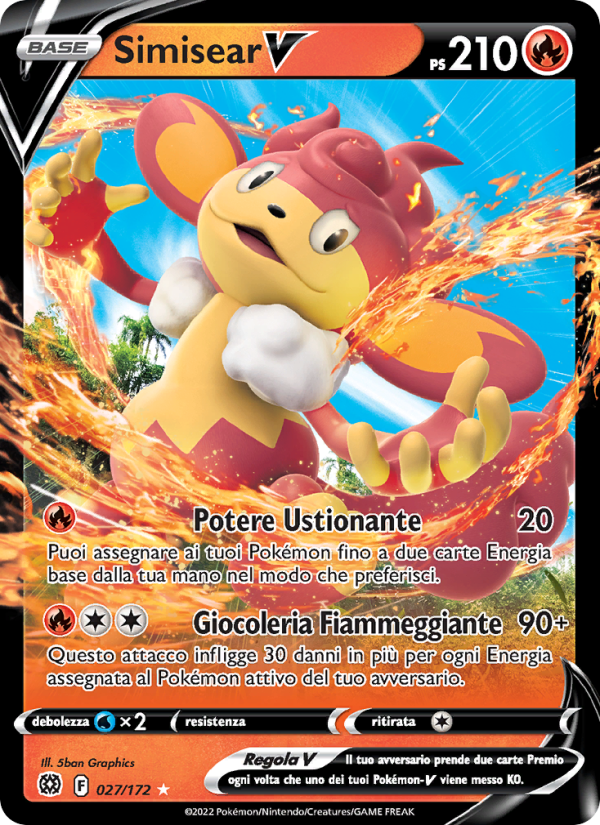 Simisear V 027/216 — Brilliant Stars (Italian Pokémon TCG card)