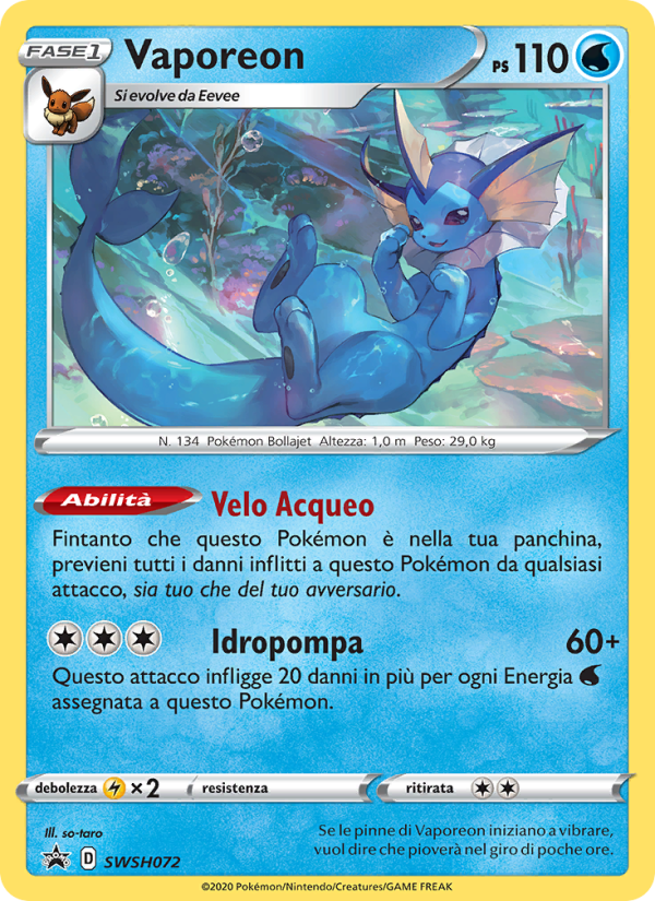 Vaporeon SWSH072 — Sword & Shield Promos (Italian Pokémon TCG card)