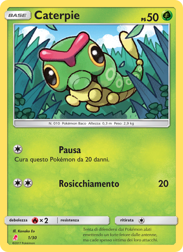 Caterpie 001/30 — SM trainer Kit (Lycanroc) (Italian Pokémon TCG card)