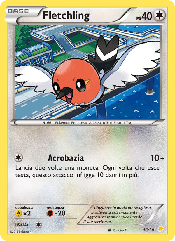 Fletchling 016/30 — XY trainer Kit (Pikachu Libre) (Italian Pokémon TCG card)
