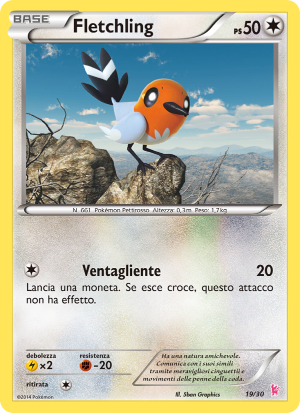 Fletchling 019/30 — XY trainer Kit (Sylveon) (Italian Pokémon TCG card)