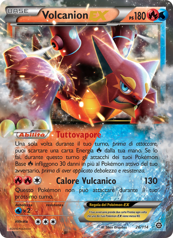 Volcanion EX 026/116 — Steam Siege (Italian Pokémon TCG card)