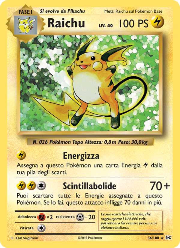 Raichu 036/113 — Evolutions (Italian Pokémon TCG card)