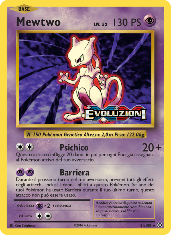 Mewtwo 051/113 — Evolutions (Italian Pokémon TCG card)