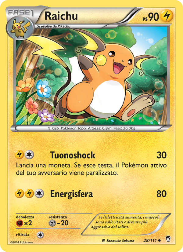 Raichu 028/114 — Furious Fists (Italian Pokémon TCG card)