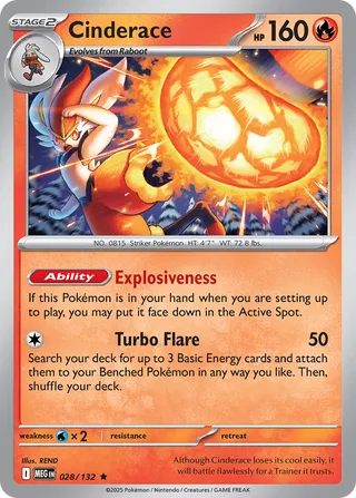 Cinderace 028/132 — Mega Evolution (English Pokémon TCG card)