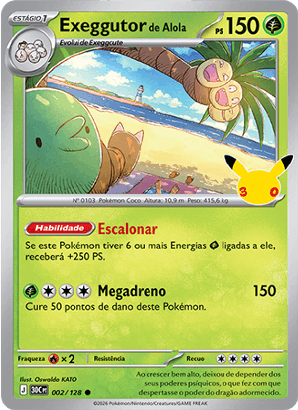 Exeggutor de Alola 002 — 30 Jahre (Portuguese Pokémon TCG card)