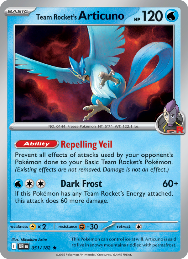 Team Rocket's Articuno 051/182 — Destined Rivals (English Pokémon TCG card)