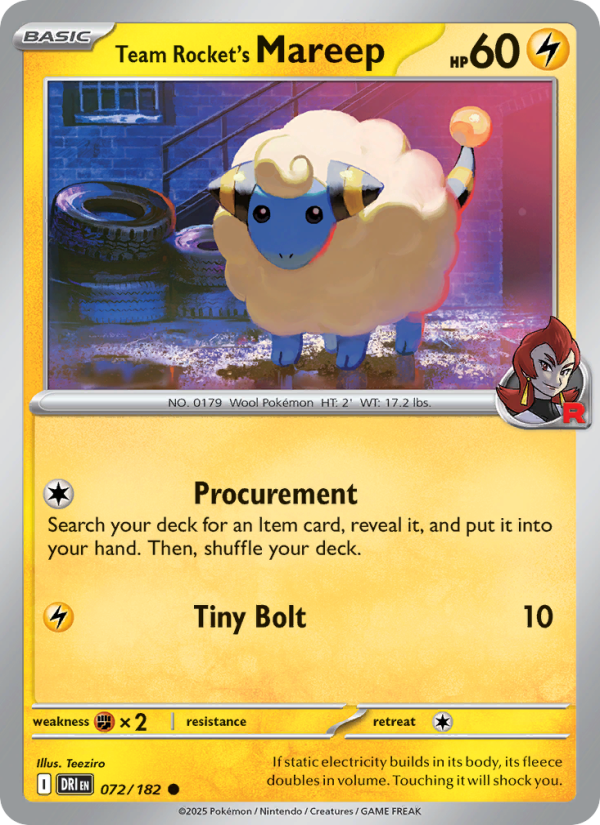 Team Rocket's Mareep 072/182 — Destined Rivals (English Pokémon TCG card)