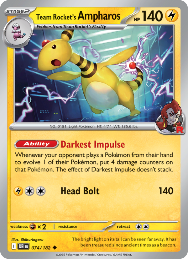 Team Rocket's Ampharos 074/182 — Destined Rivals (English Pokémon TCG card)