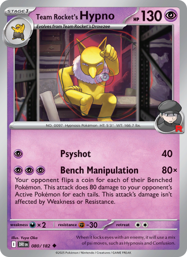 Team Rocket's Hypno 080/182 — Destined Rivals (English Pokémon TCG card)
