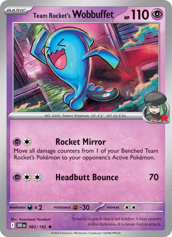Team Rocket's Wobbuffet 082/182 — Destined Rivals (English Pokémon TCG card)
