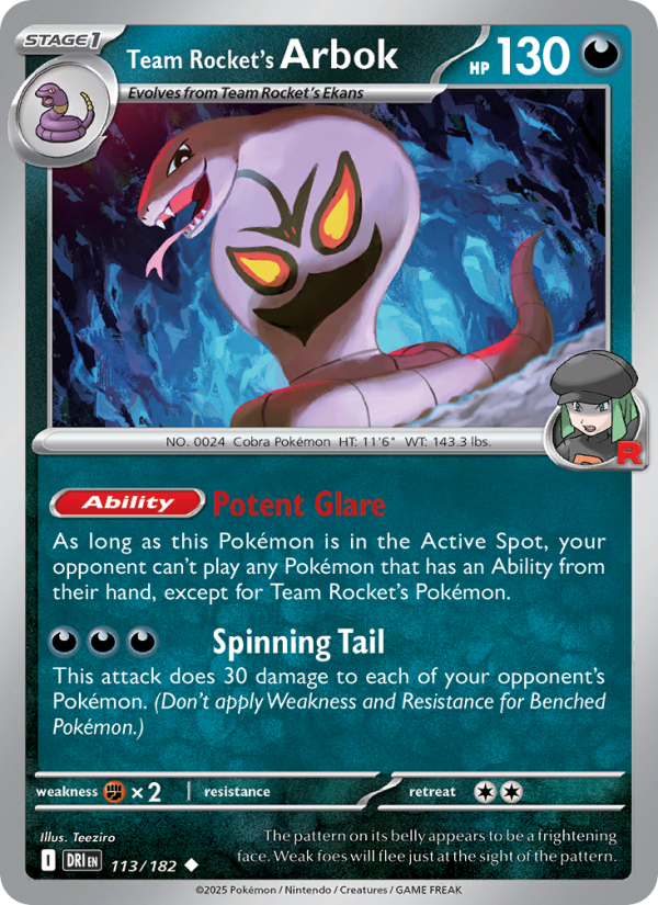 Team Rocket's Arbok 113/182 — Destined Rivals (English Pokémon TCG card)