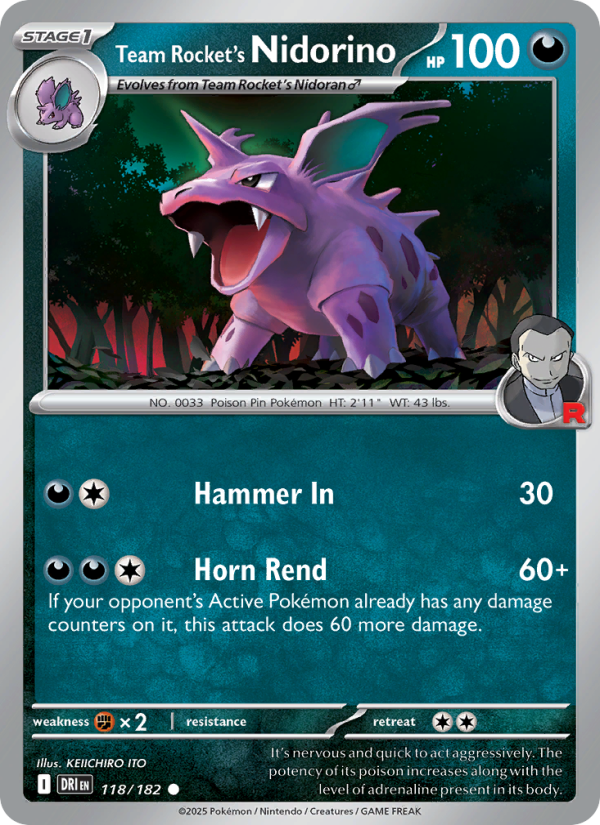 Team Rocket's Nidorino 118/182 — Destined Rivals (English Pokémon TCG card)
