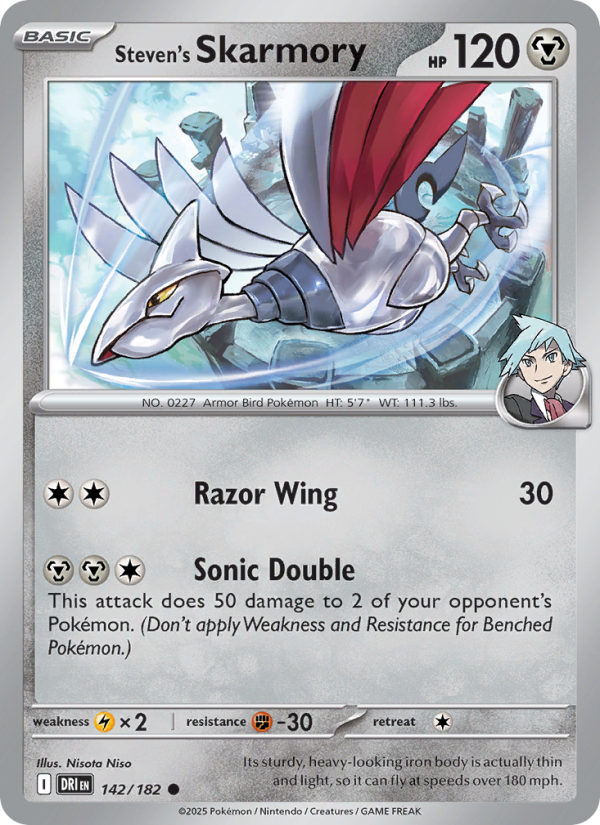 Steven's Skarmory 142/182 — Destined Rivals (English Pokémon TCG card)