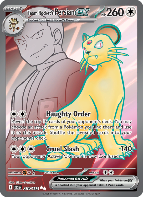 Team Rocket's Persian ex 219/182 — Destined Rivals (English Pokémon TCG card)