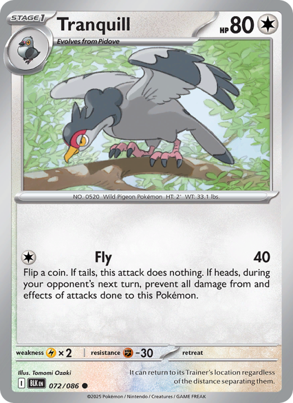 Tranquill 072/86 — Black Bolt (English Pokémon TCG card)