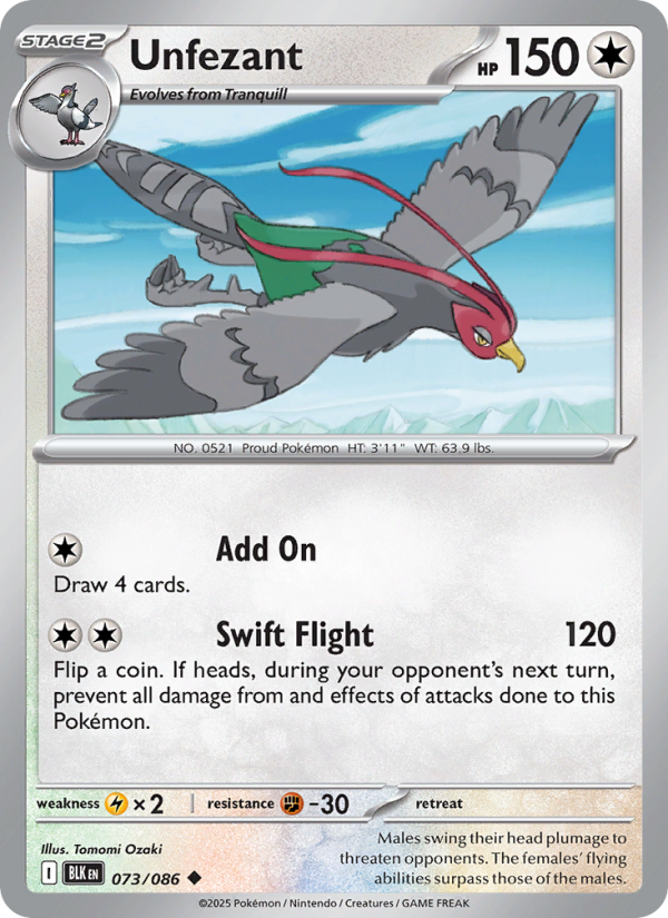 Unfezant 073/86 — Black Bolt (English Pokémon TCG card)